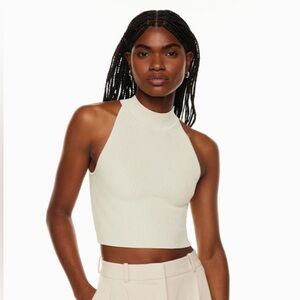 Aritzia Babaton Sculpt Knit Tan Small Ribbed High Neck Cropped Top